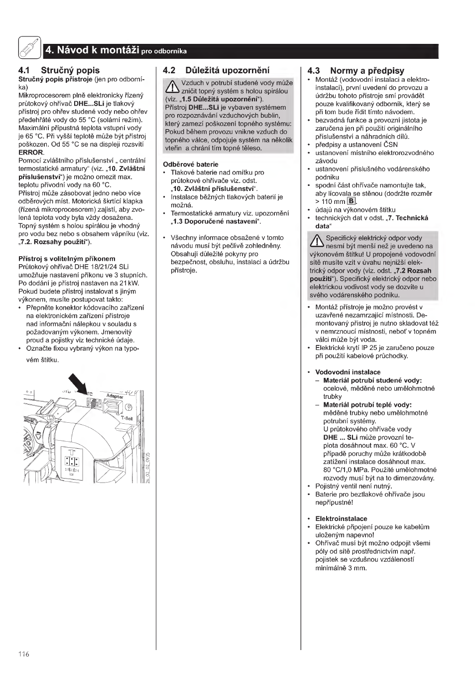 1 strucnÿ popis, 3 nornny a pfedpísy, Návod k montází pro odbomíka | 2 dúlezitá upozoméní | STIEBEL ELTRON DHE 18 SLI 25 A User Manual | Page 116 / 176