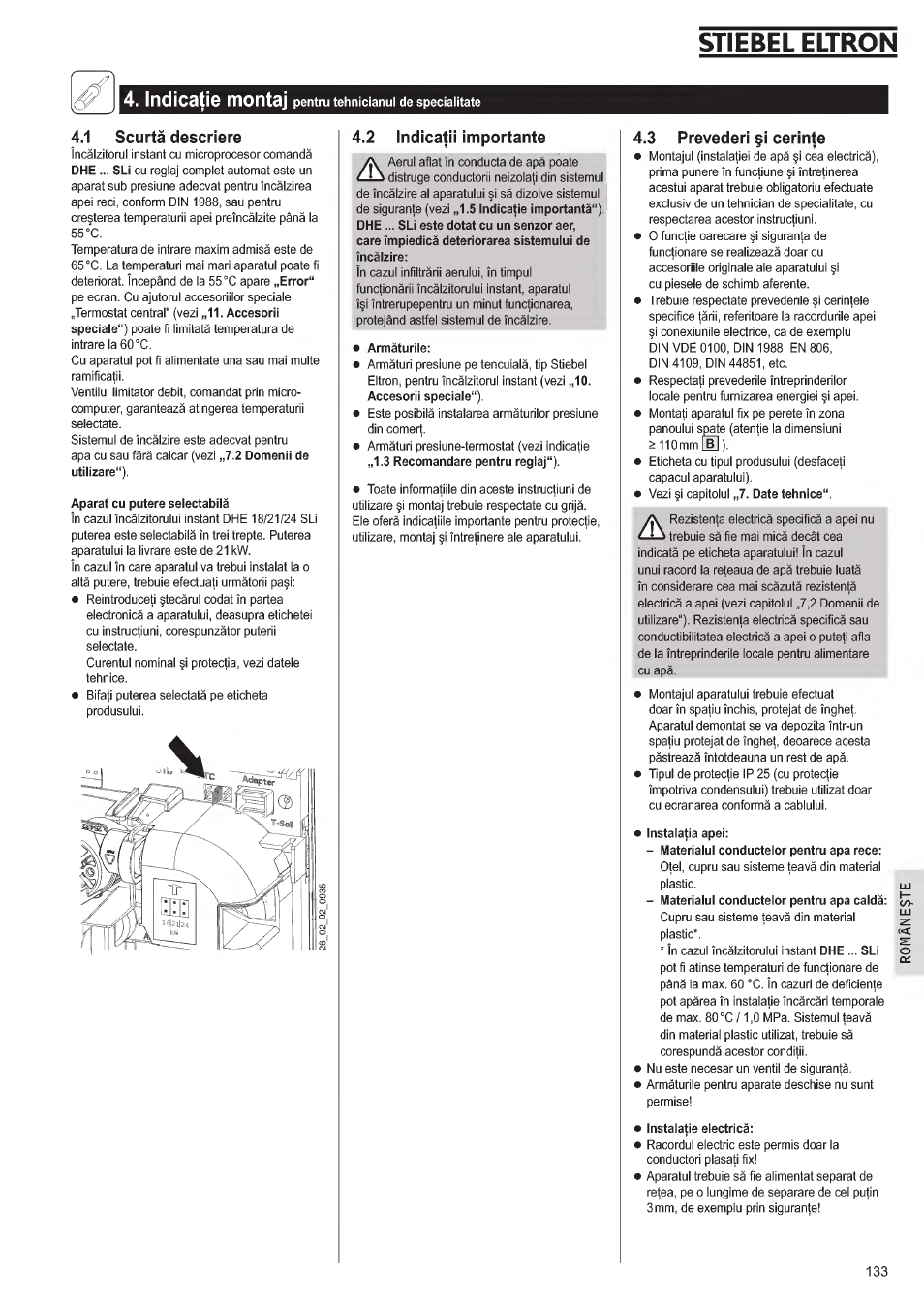 1 scurta descriere, 3 preveder) §í cerin)e, Stiebel eltron | Indicatie montaj | STIEBEL ELTRON DHE 18 SLI 25 A User Manual | Page 133 / 176