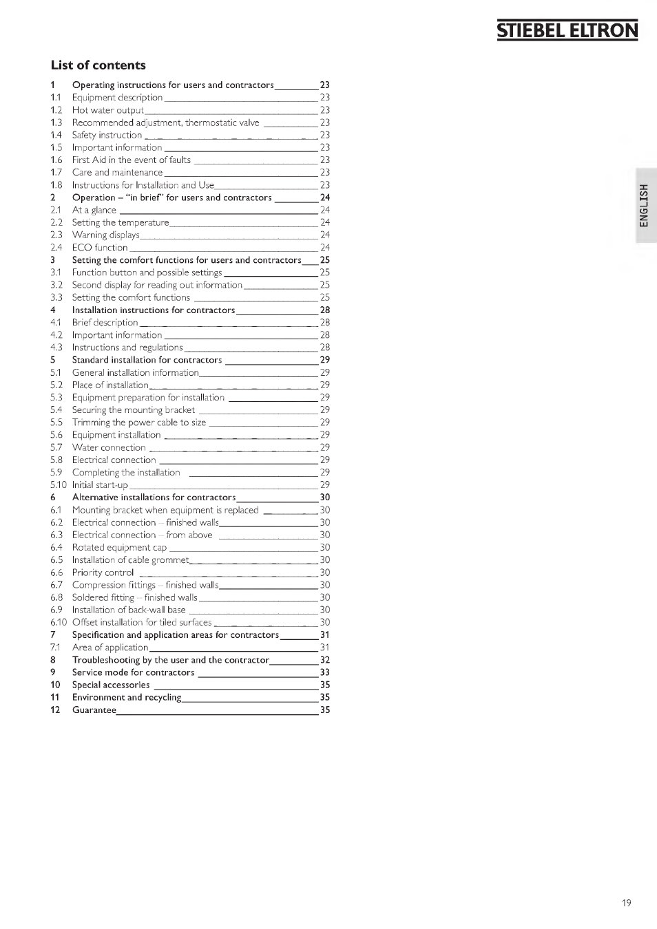 List of contents, Stiebel eltron | STIEBEL ELTRON DHE 18 SLI 25 A User Manual | Page 19 / 176