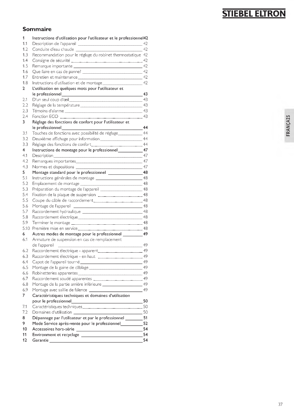 Stiebel eltron, Sommaire | STIEBEL ELTRON DHE 18 SLI 25 A User Manual | Page 37 / 176