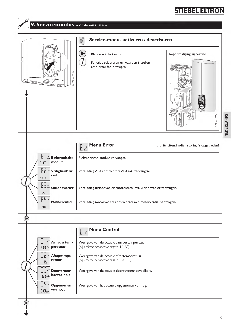Stiebel eltron, Voor de installateur, Service-modus | STIEBEL ELTRON DHE 18 SLI 25 A User Manual | Page 69 / 176