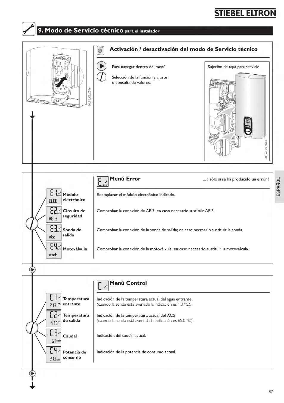 Stiebel eltron, Modo de servicio técnico | STIEBEL ELTRON DHE 18 SLI 25 A User Manual | Page 87 / 176