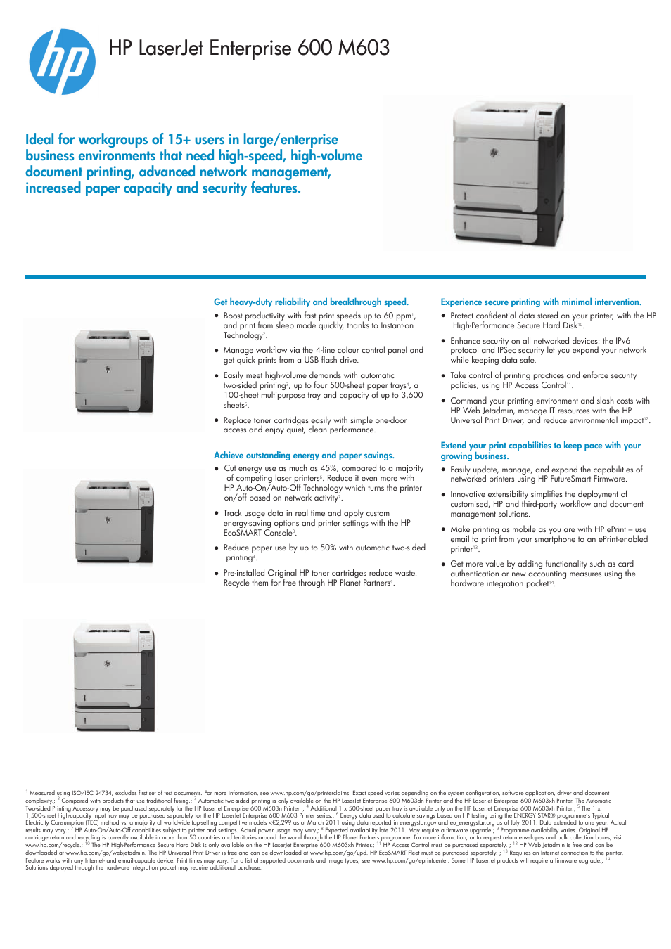 TROY Group Hewlett-Packard LaserJet M603 Datasheet User Manual | 4 pages