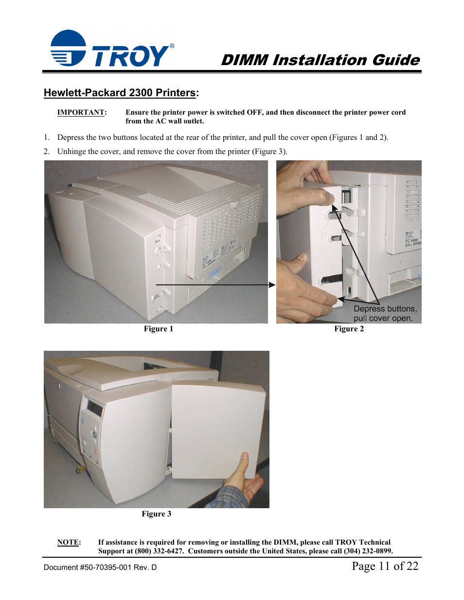 2300 dimm installation guide, Hewlett-packard 2300 printers, Hp 2300 printer | Dimm installation guide, Page 11 of 22 | TROY Group Hewlett-Packard LaserJet 9000 Font DIMM Kit Installation Guide User Manual | Page 11 / 22