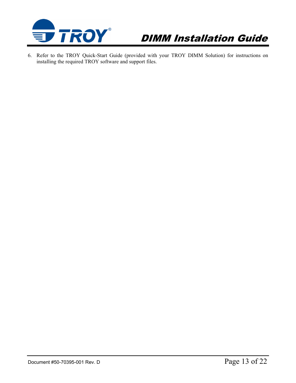 Dimm installation guide | TROY Group Hewlett-Packard LaserJet 9000 Font DIMM Kit Installation Guide User Manual | Page 13 / 22