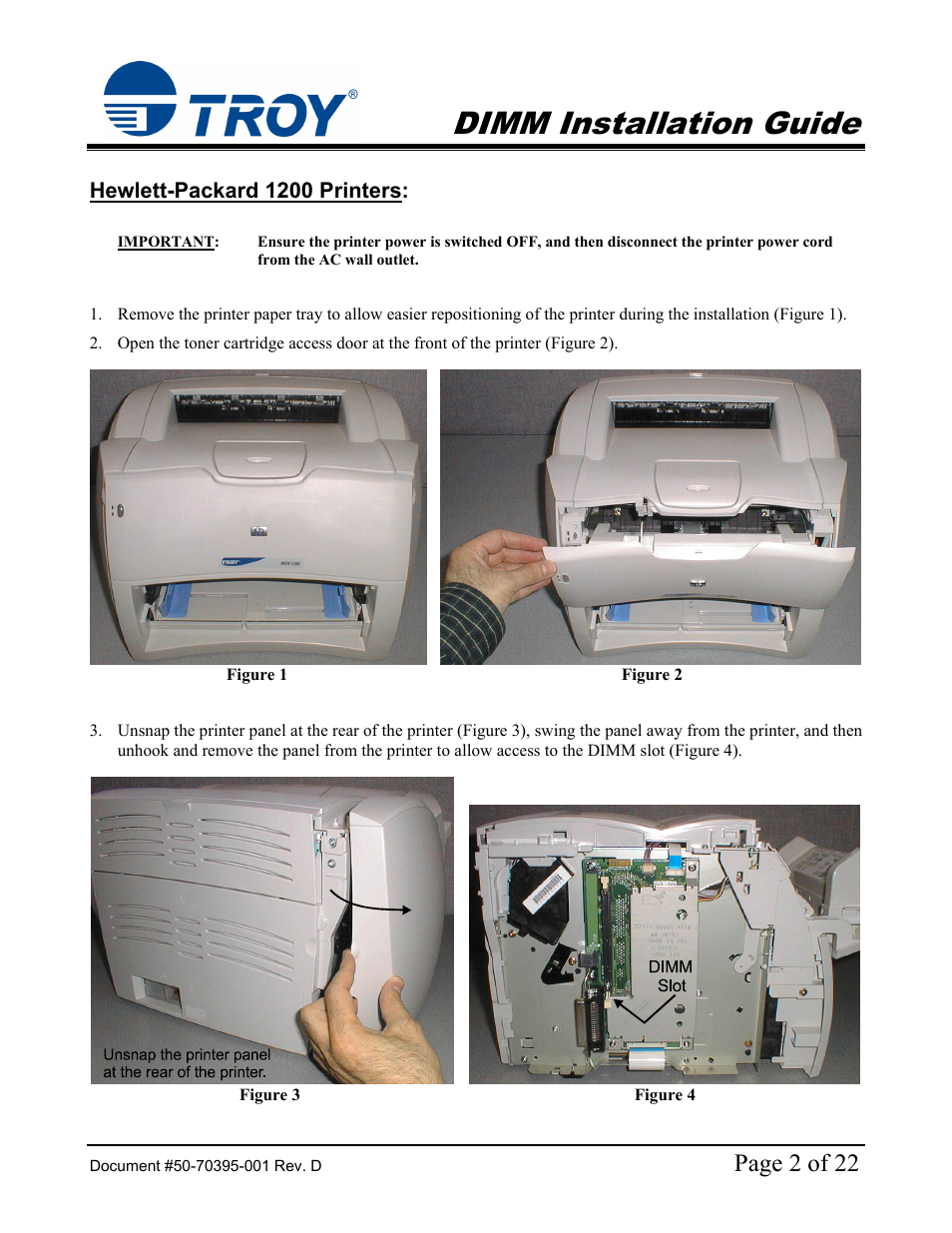 1200 dimm installation guide, Hewlett-packard 1200 printers, Hp 1200 printer | Dimm installation guide, Page 2 of 22 | TROY Group Hewlett-Packard LaserJet 9000 Font DIMM Kit Installation Guide User Manual | Page 2 / 22