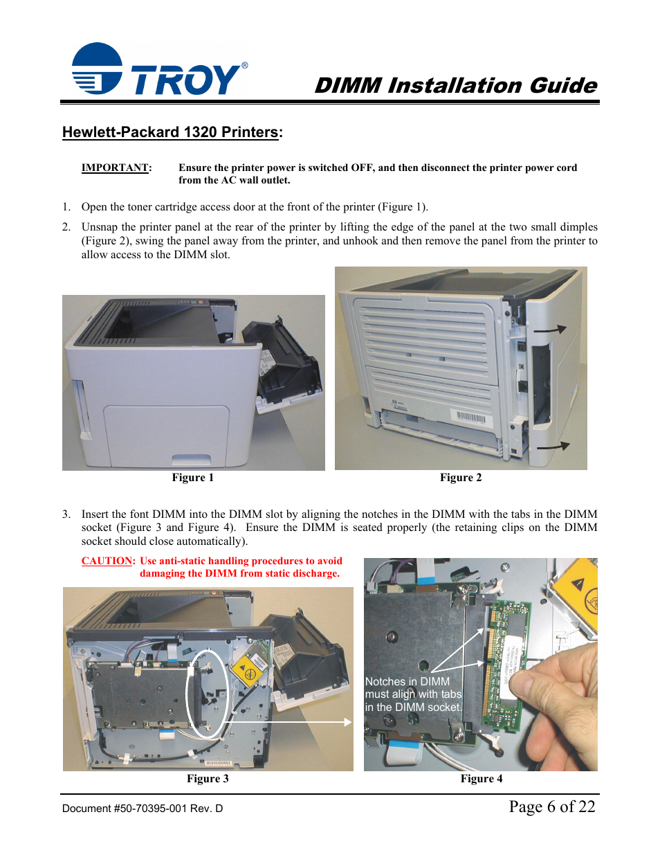 1320 dimm installation guide, Hewlett-packard 1320 printers, Hp 1320 printer | Dimm installation guide, Page 6 of 22 | TROY Group Hewlett-Packard LaserJet 9000 Font DIMM Kit Installation Guide User Manual | Page 6 / 22