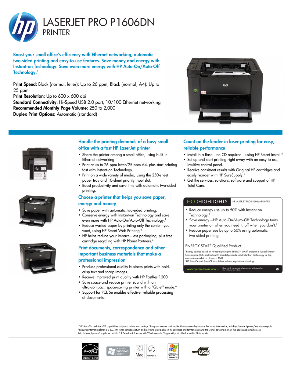 TROY Group Hewlett-Packard LaserJet PRO P1606DN Datasheet User Manual | 2 pages