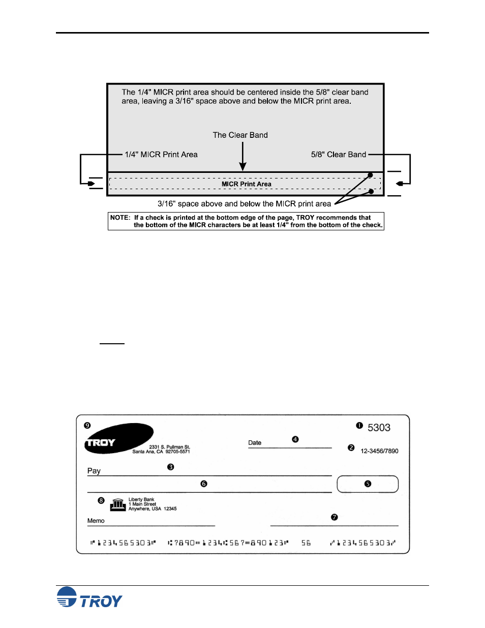 Micr line placement - the clear band, Other check elements | TROY Group MICR Basics Handbook User Manual | Page 9 / 21