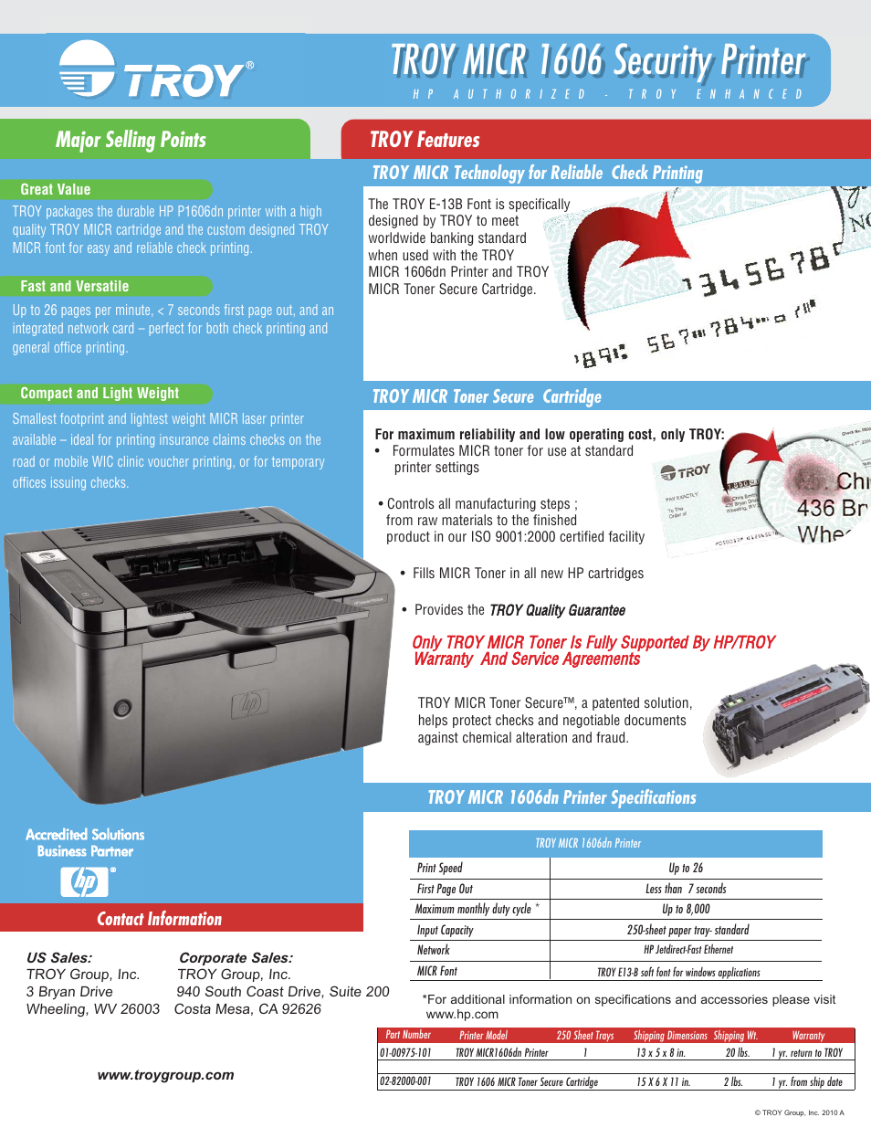 TROY Group MICR 1606 Datasheet User Manual | 1 page