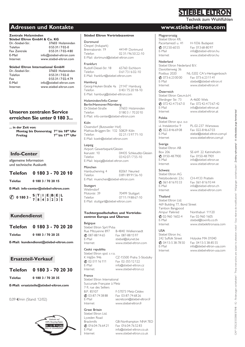 Info-center, Technik zum wohlfühlen | STIEBEL ELTRON CS 20 L User Manual | Page 20 / 20