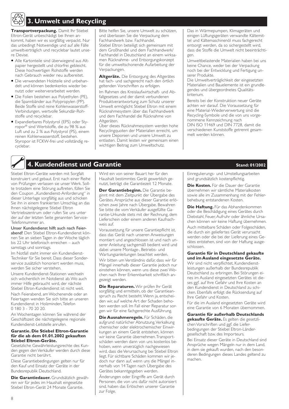Umwelt und recycling 4. kundendienst und garantie | STIEBEL ELTRON CS 20 L User Manual | Page 8 / 20