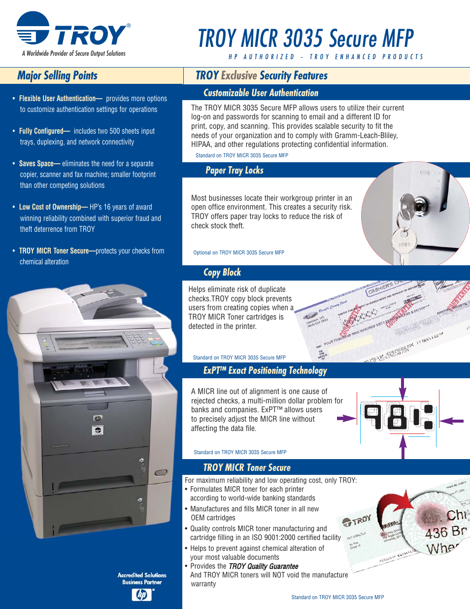 TROY Group MICR 3035 MFP Datasheet User Manual | 2 pages