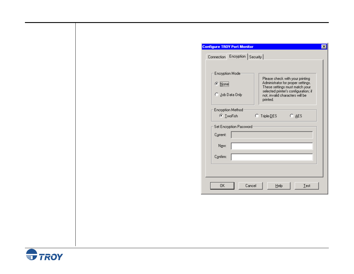 Encryption tab | TROY Group MICR_IRD 4300 Security Printing Solutions User’s Guide User Manual | Page 108 / 164