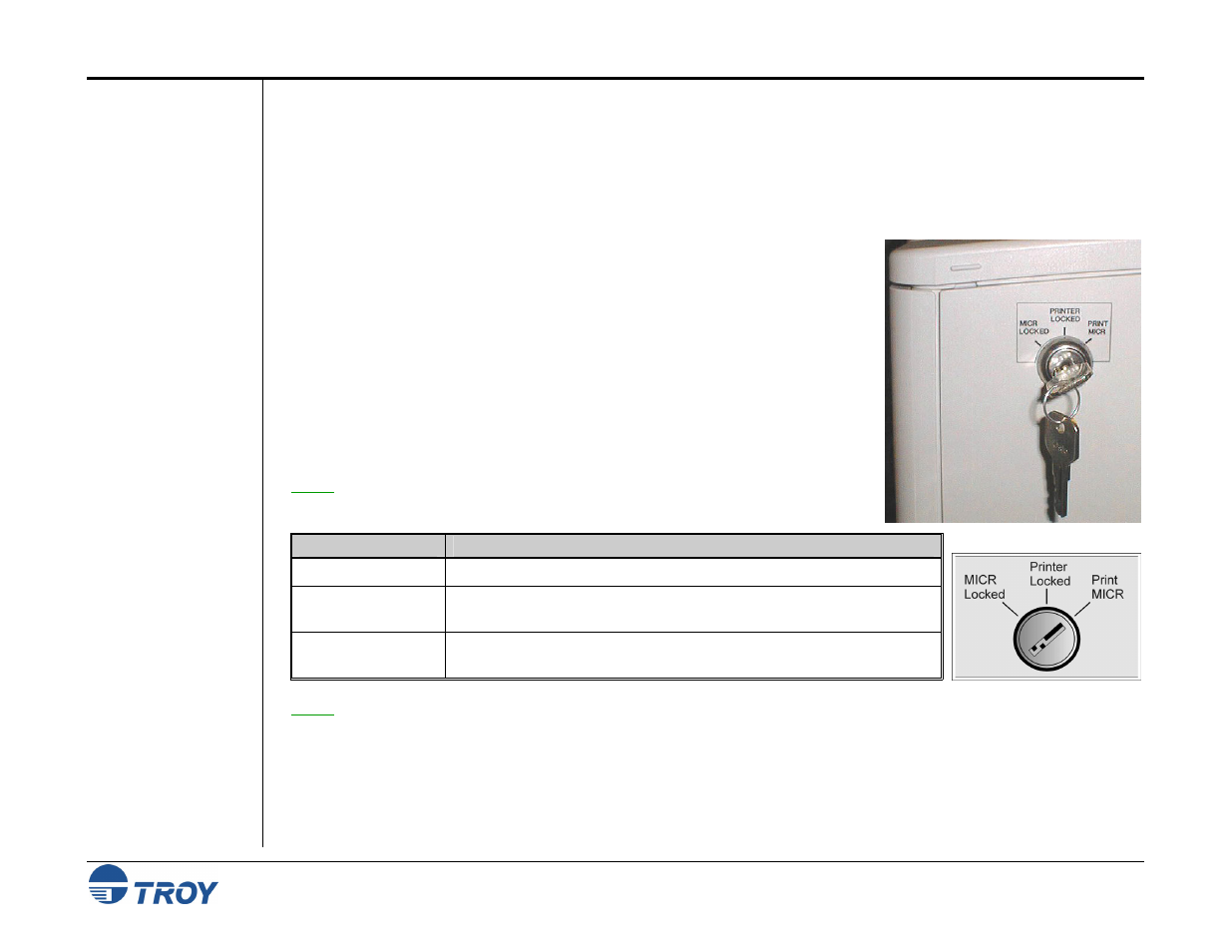 Hardware-based security features, Printer keylock switch | TROY Group MICR_IRD 4300 Security Printing Solutions User’s Guide User Manual | Page 38 / 164