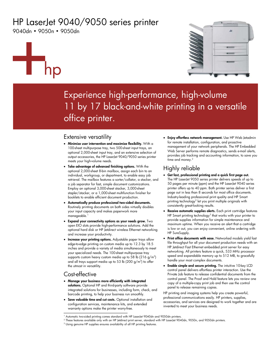 TROY Group Hewlett-Packard LaserJet 9050dn Datasheet User Manual | 4 pages