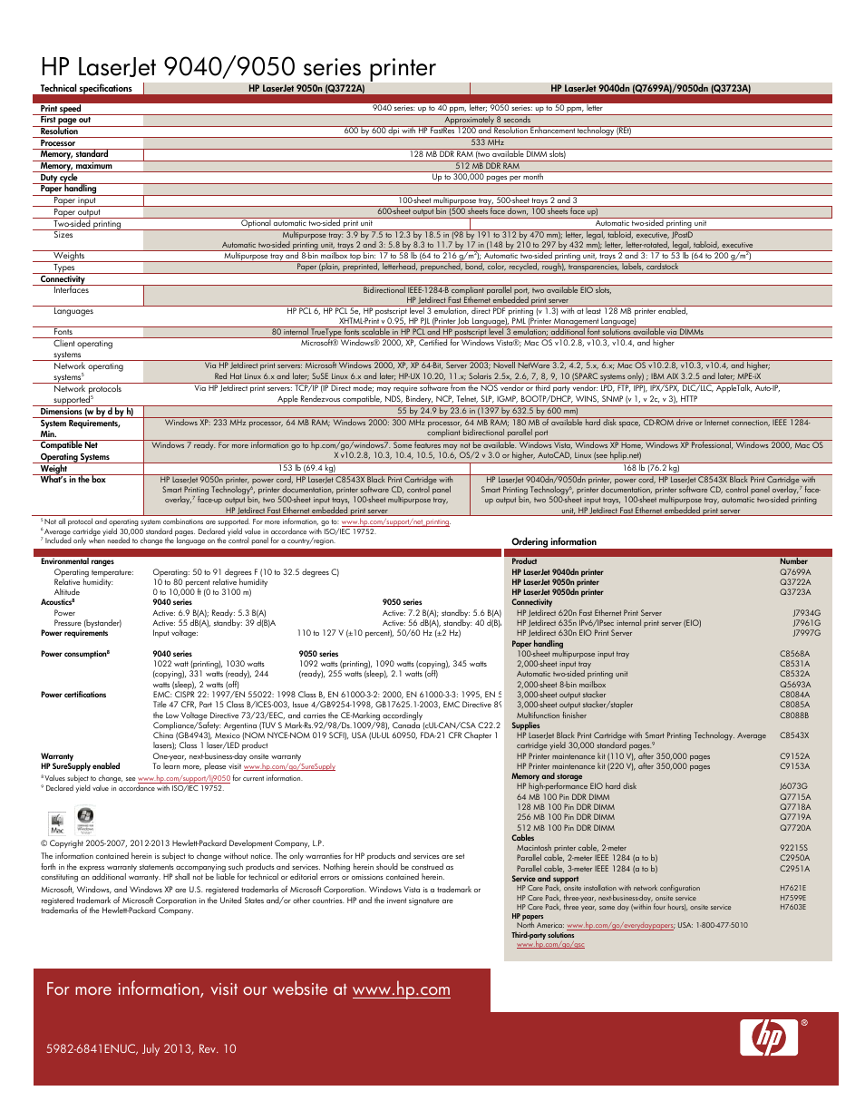 Hp laserjet 9040/9050 series printer | TROY Group Hewlett-Packard LaserJet 9050dn Datasheet User Manual | Page 4 / 4