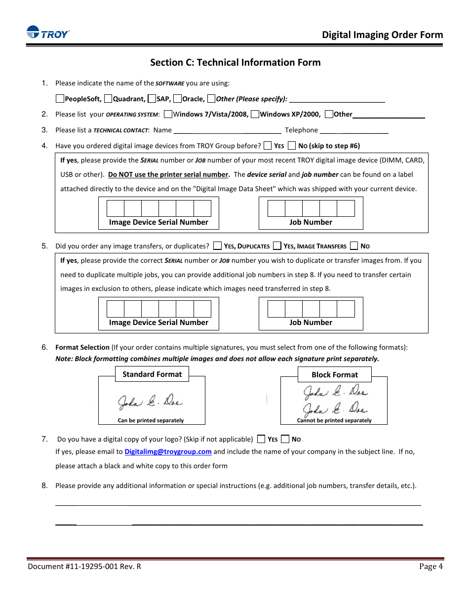 Digital imaging order form | TROY Group Digital Imaging Order Form User Manual | Page 4 / 6