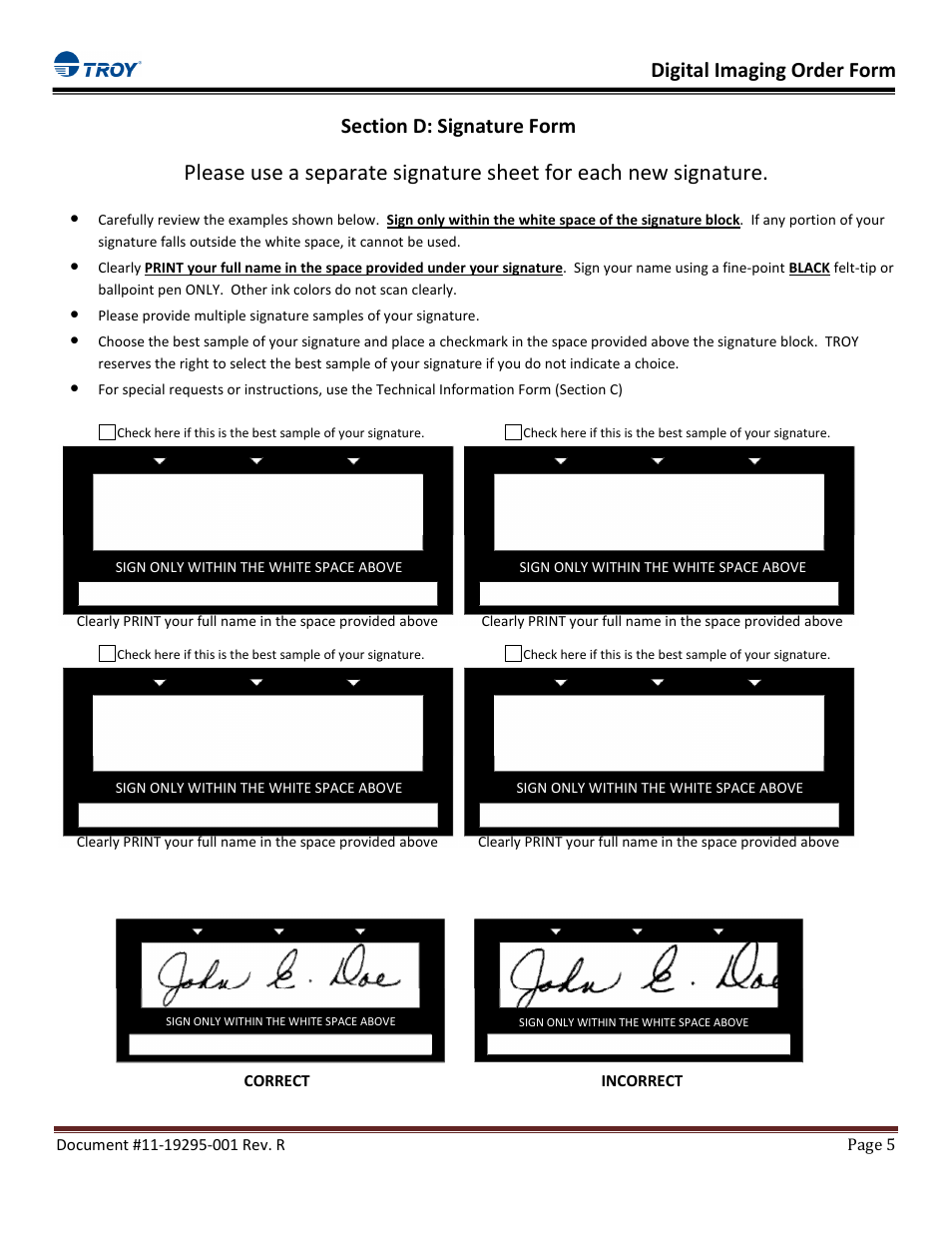 Digital imaging order form | TROY Group Digital Imaging Order Form User Manual | Page 5 / 6