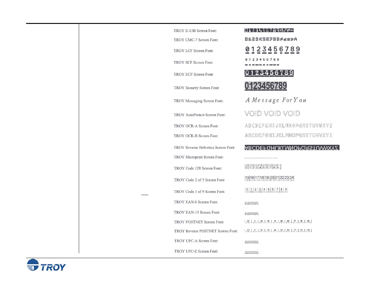 Using printer fonts and screen fonts | TROY Group MICR_IRD 3005 Security Printing Solutions User’s Guide User Manual | Page 113 / 160