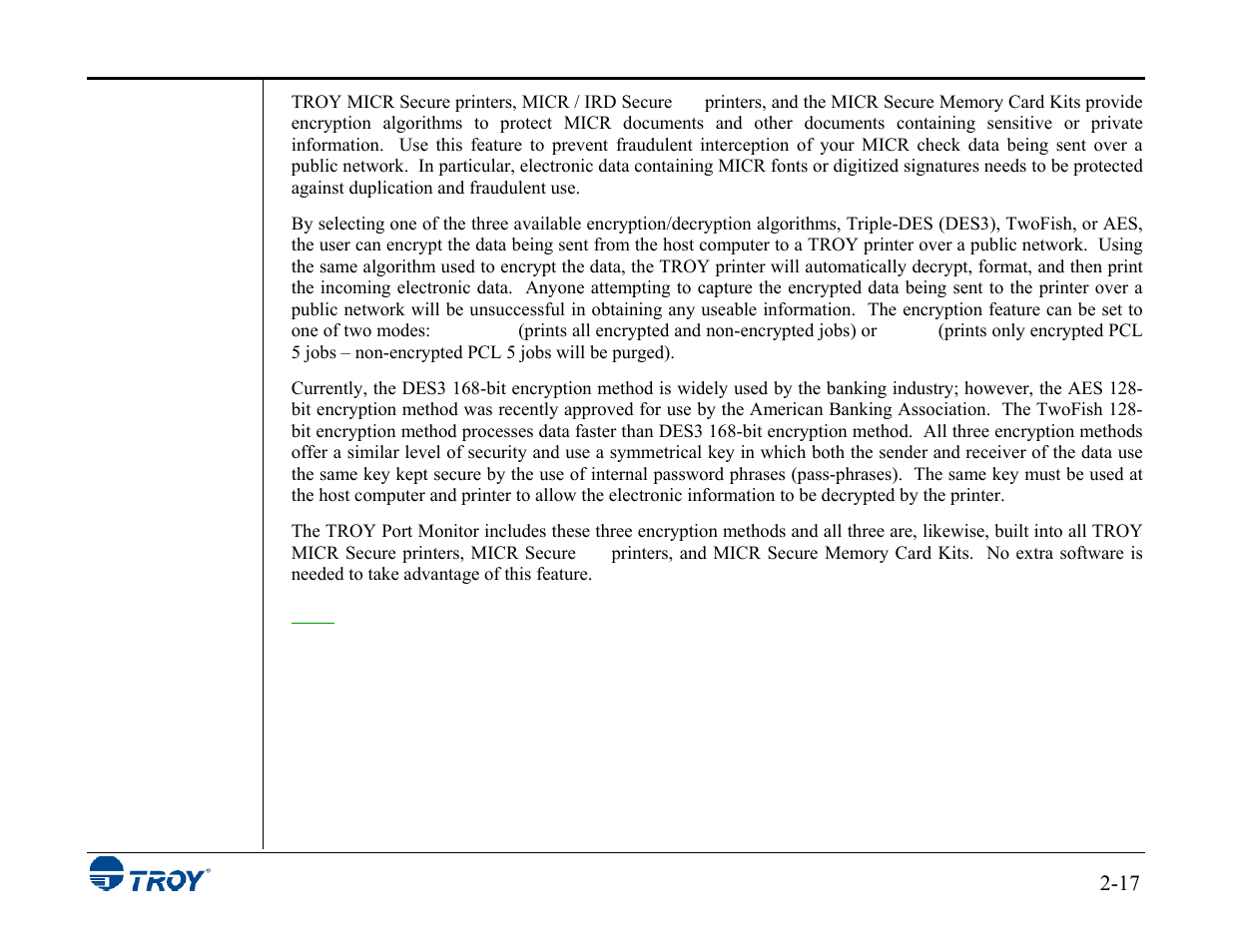 TROY Group MICR_IRD 3015 Security Printing Solutions User’s Guide User Manual | Page 31 / 153