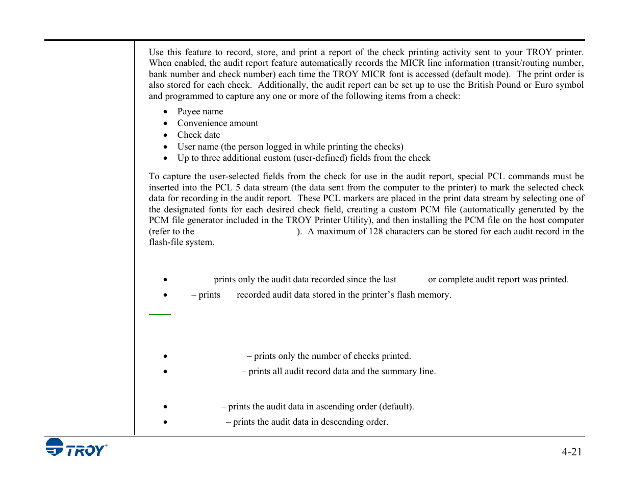 Managing audit reports | TROY Group MICR_IRD 3015 Security Printing Solutions User’s Guide User Manual | Page 66 / 153