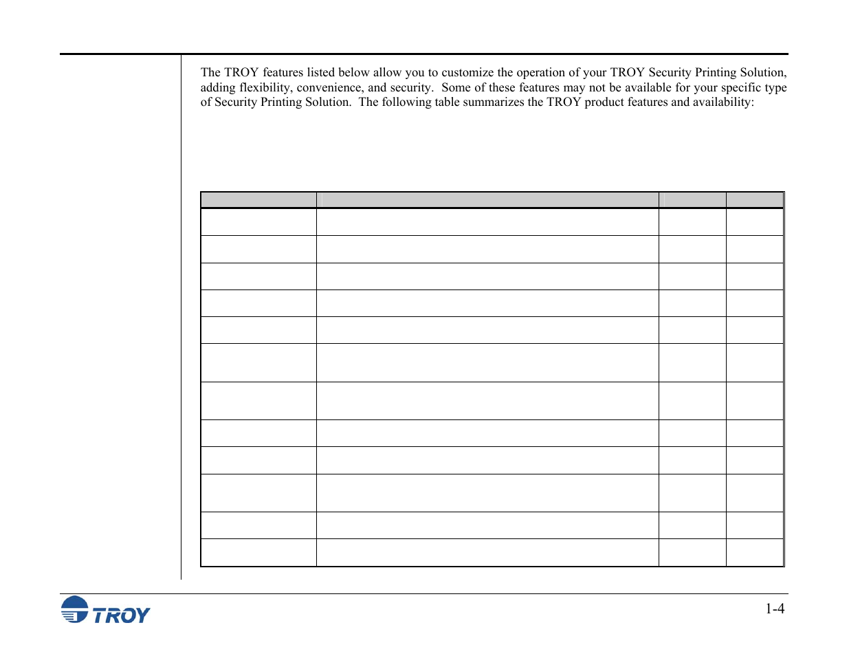 Features summary | TROY Group MICR_IRD M600 Security Printing Solutions series User’s Guide User Manual | Page 13 / 159