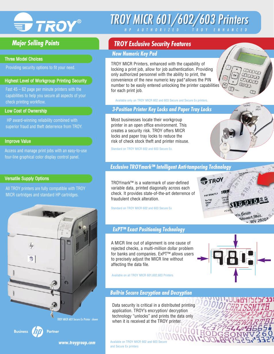 TROY Group MICR 603 Datasheet User Manual | 2 pages