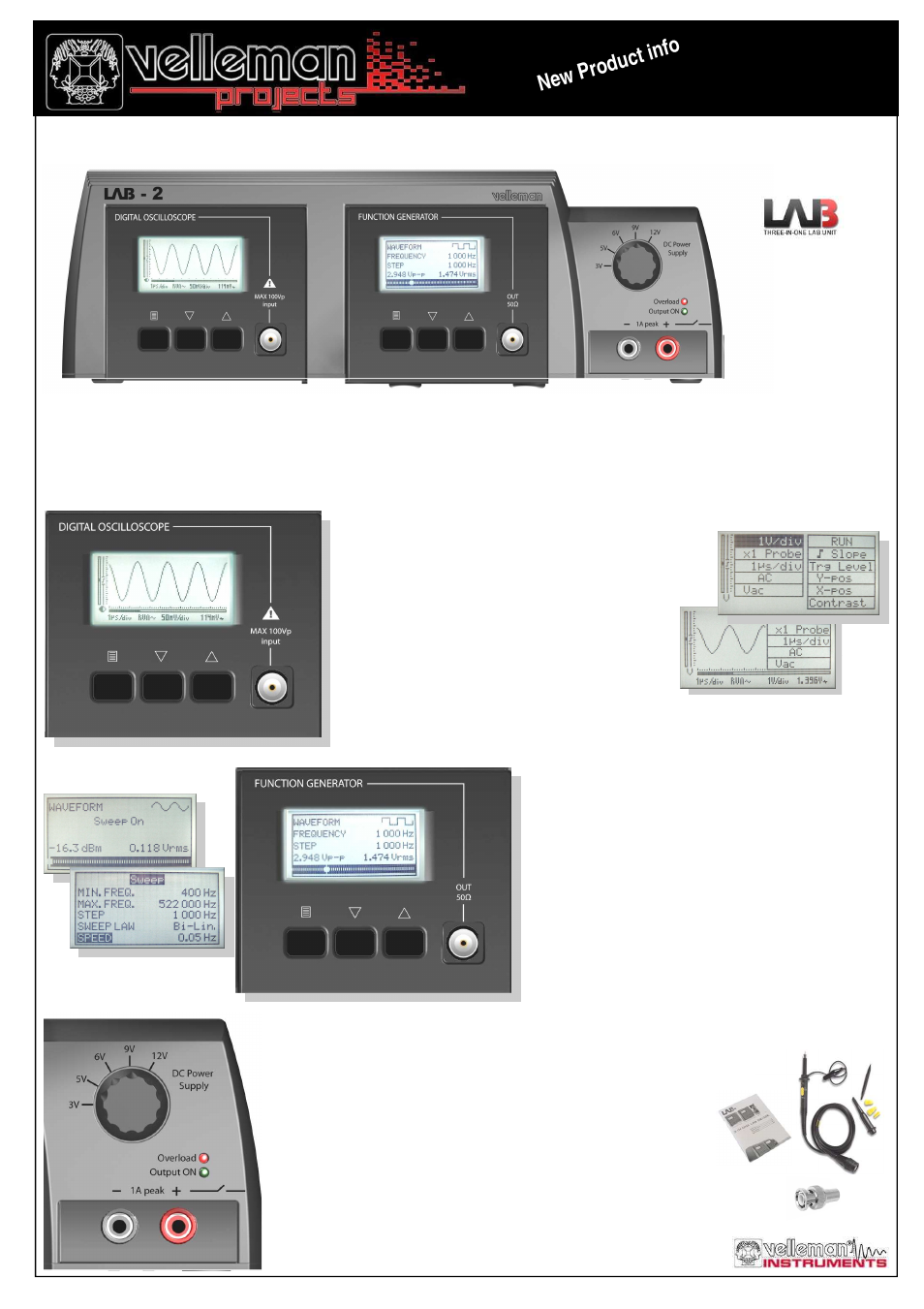 Velleman projects LAB2 Infosheet User Manual | 1 page