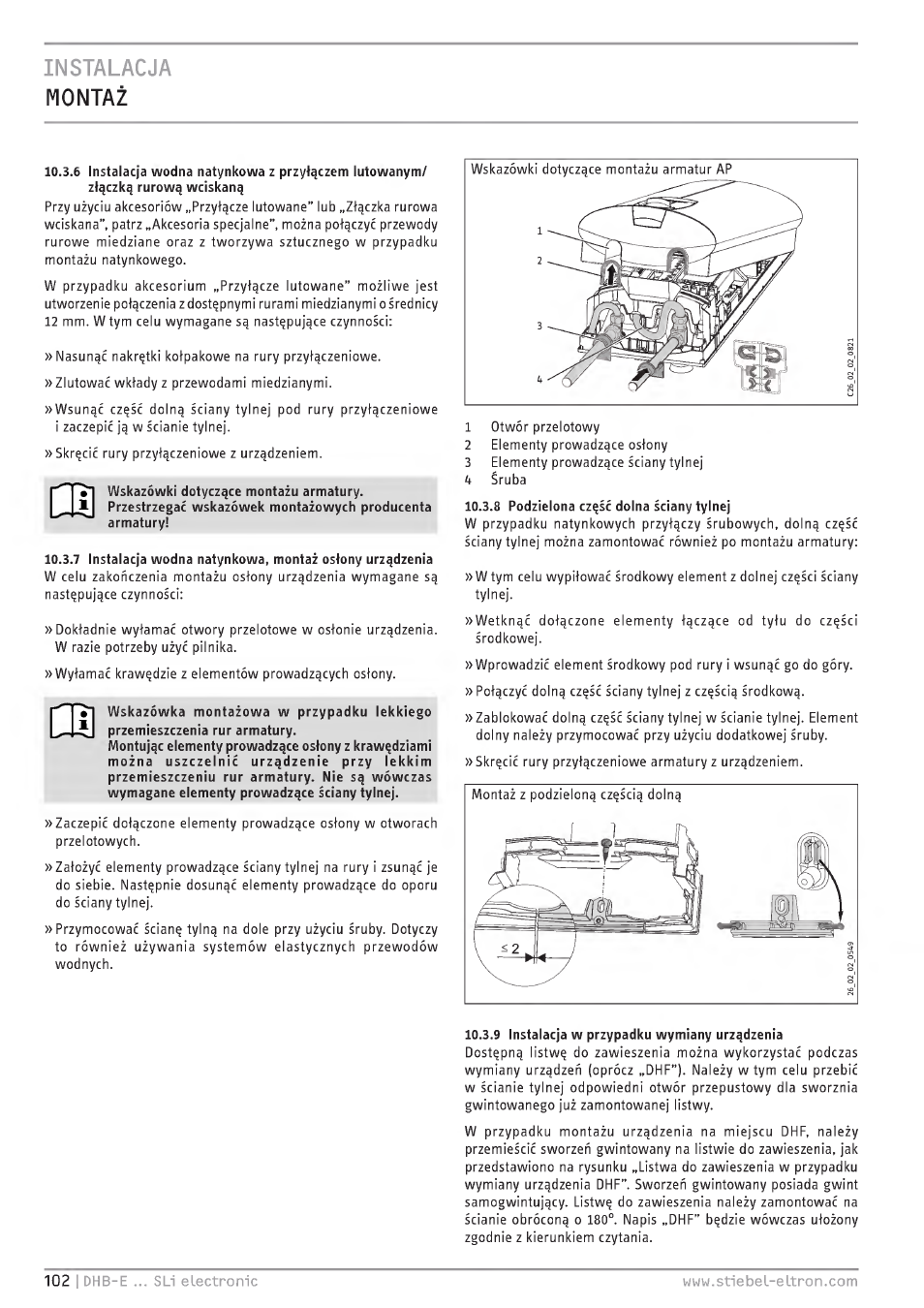 Instalacja montaz | STIEBEL ELTRON DHB-E 13 SL User Manual | Page 102 / 168