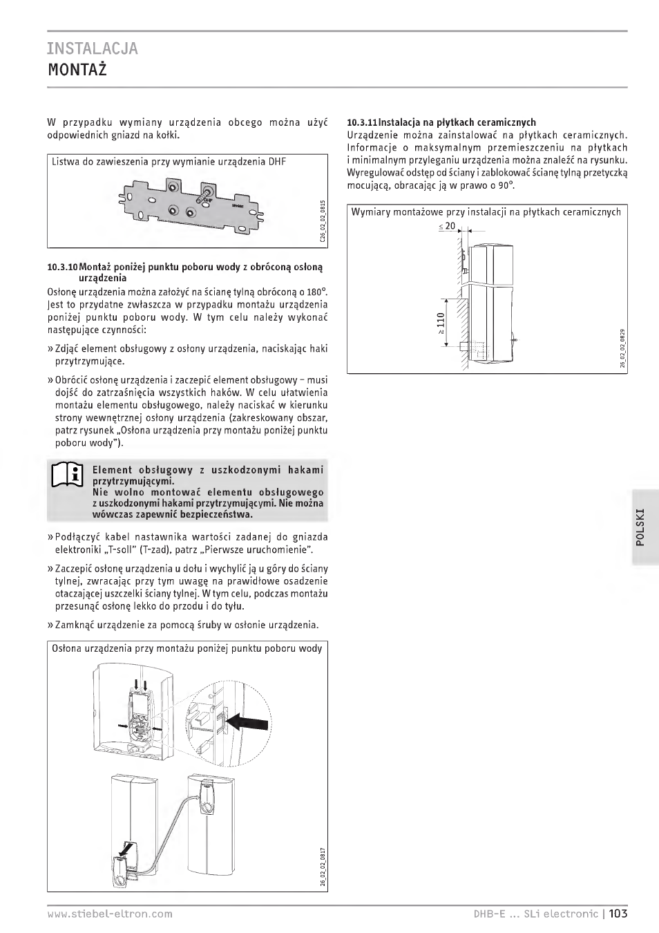 Instalacja montaz | STIEBEL ELTRON DHB-E 13 SL User Manual | Page 103 / 168