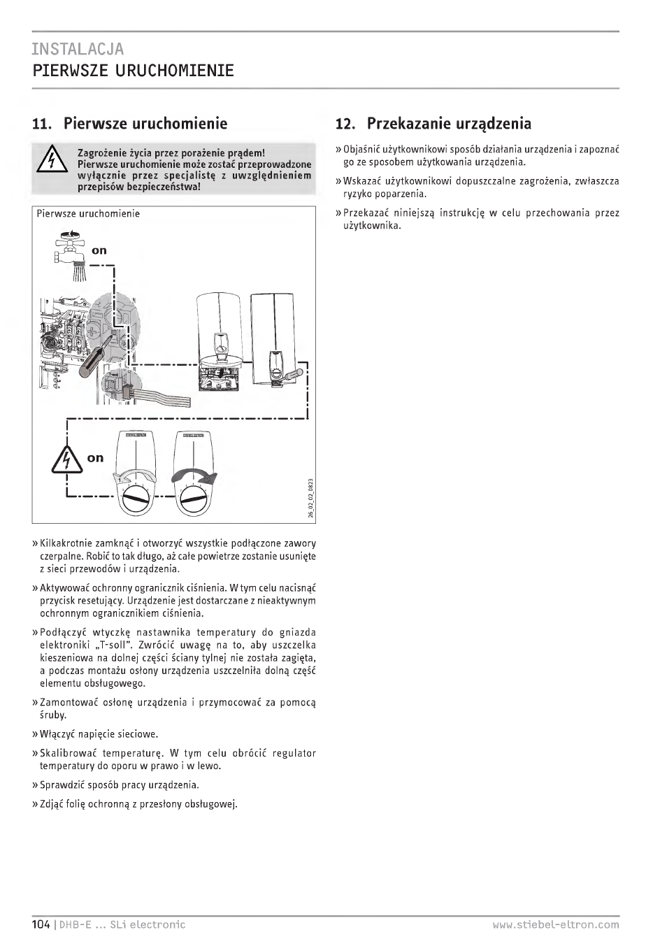 Pierwsze uruchomienie, Przekazanie urz^dzenia | STIEBEL ELTRON DHB-E 13 SL User Manual | Page 104 / 168