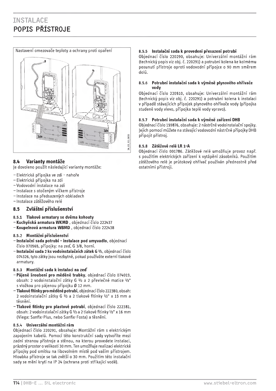 Sa varianty montáze, 5 zviástní príslusenslvi, Instalace po pis pí^ístroje | STIEBEL ELTRON DHB-E 13 SL User Manual | Page 114 / 168