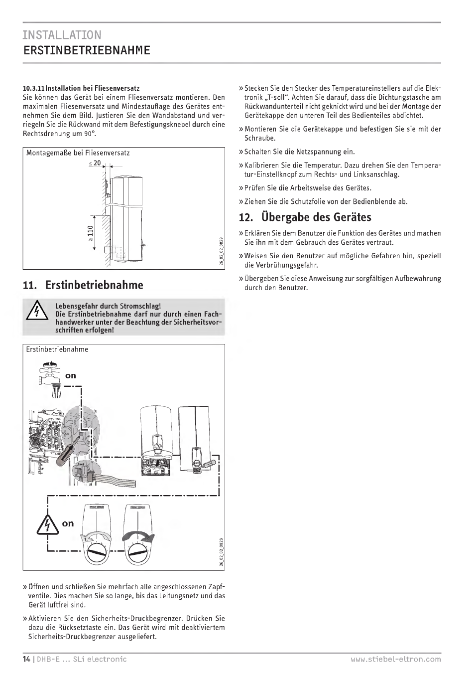 Installation, Erstinbetriebnahme, Übergabe des gerätes | Installation erstinbetriebnahme | STIEBEL ELTRON DHB-E 13 SL User Manual | Page 14 / 168