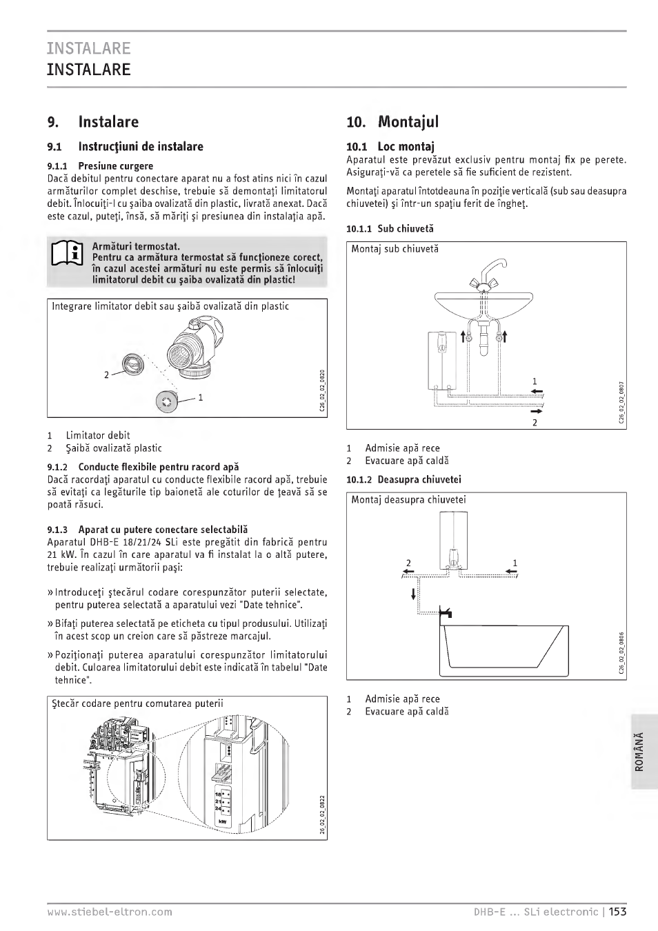 Instalare, 1 insiructiuní de instalare, Montajui | 1 loe montaj, Instalare instalare 9. instalare, Íl'j | STIEBEL ELTRON DHB-E 13 SL User Manual | Page 153 / 168
