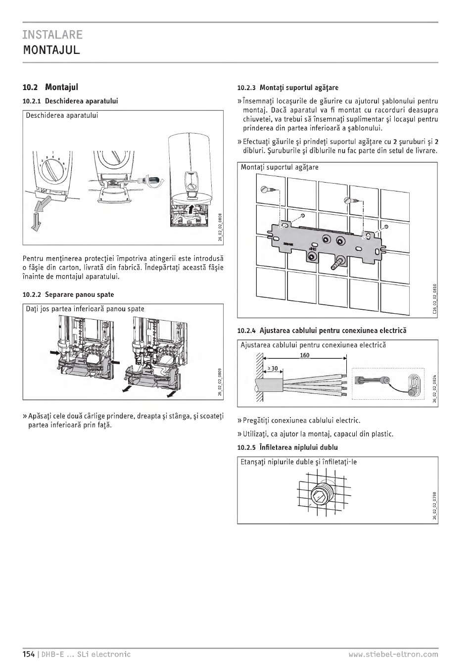 Instalare, Montajul, Montaíui | STIEBEL ELTRON DHB-E 13 SL User Manual | Page 154 / 168