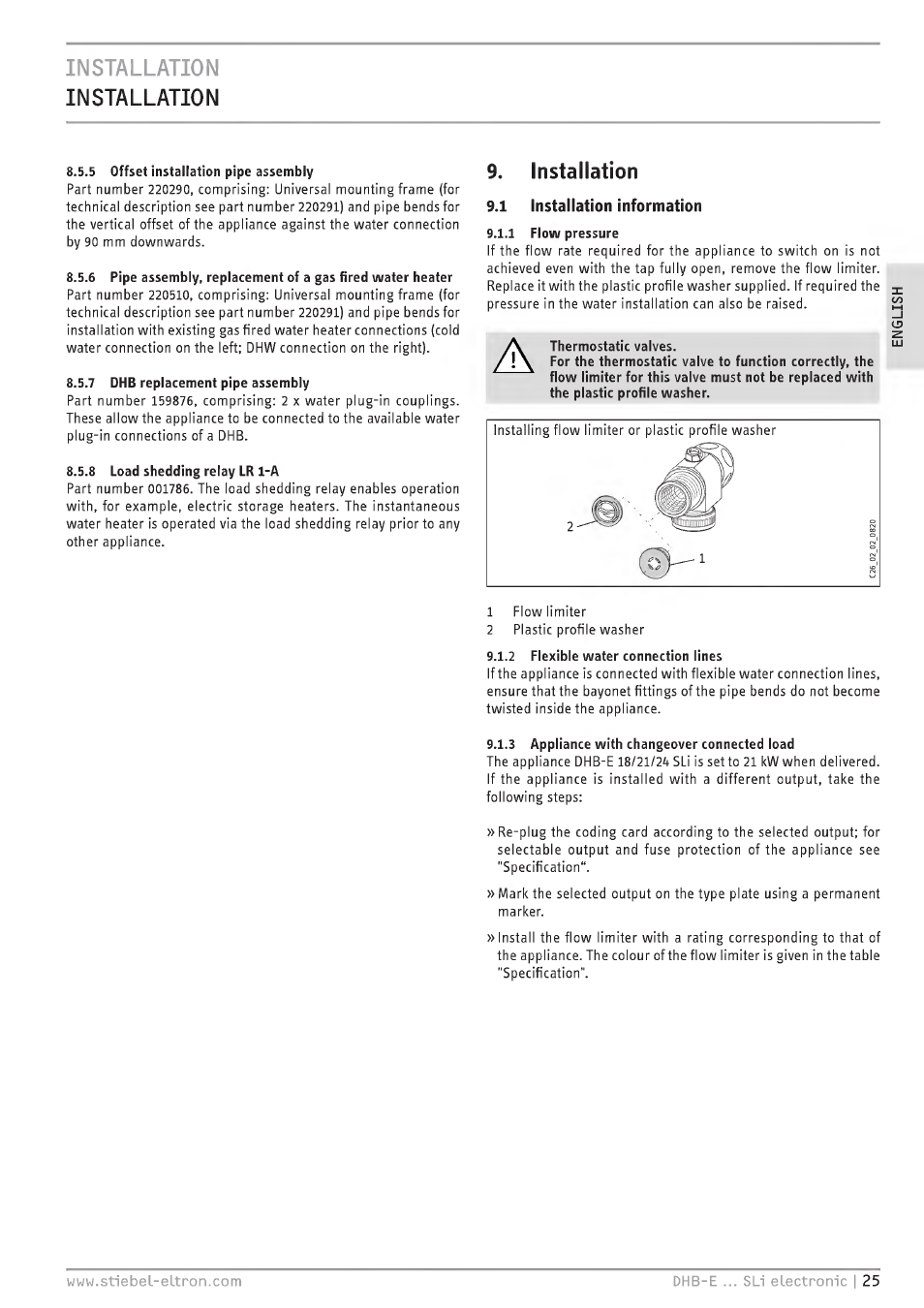 Installation, 1 insiallaiion information, Installation installation | STIEBEL ELTRON DHB-E 13 SL User Manual | Page 25 / 168