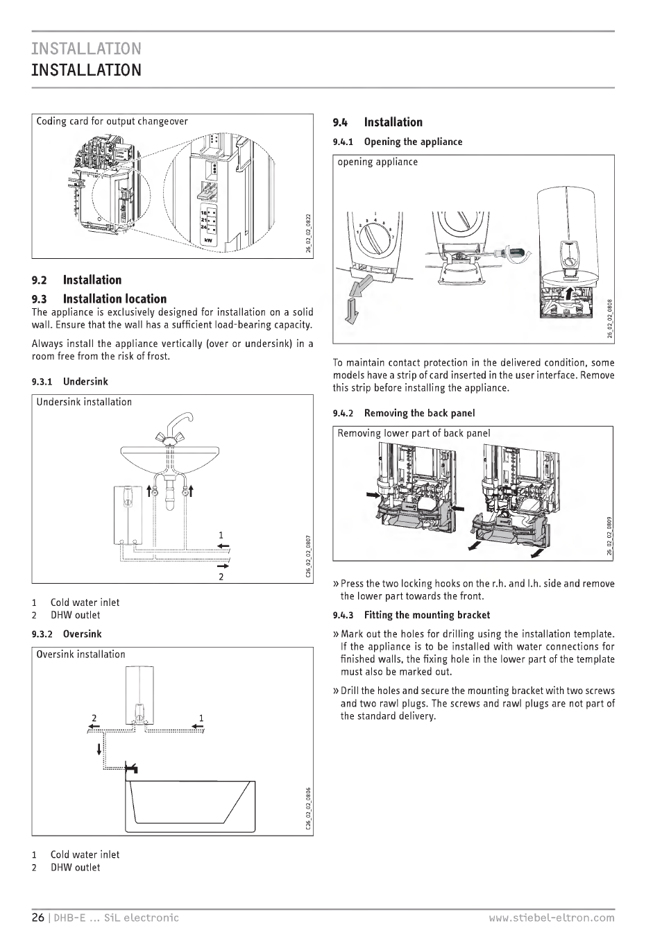 2 installation, S installation location, 4 installation | Installation installation, 2 installation 9.s installation location | STIEBEL ELTRON DHB-E 13 SL User Manual | Page 26 / 168