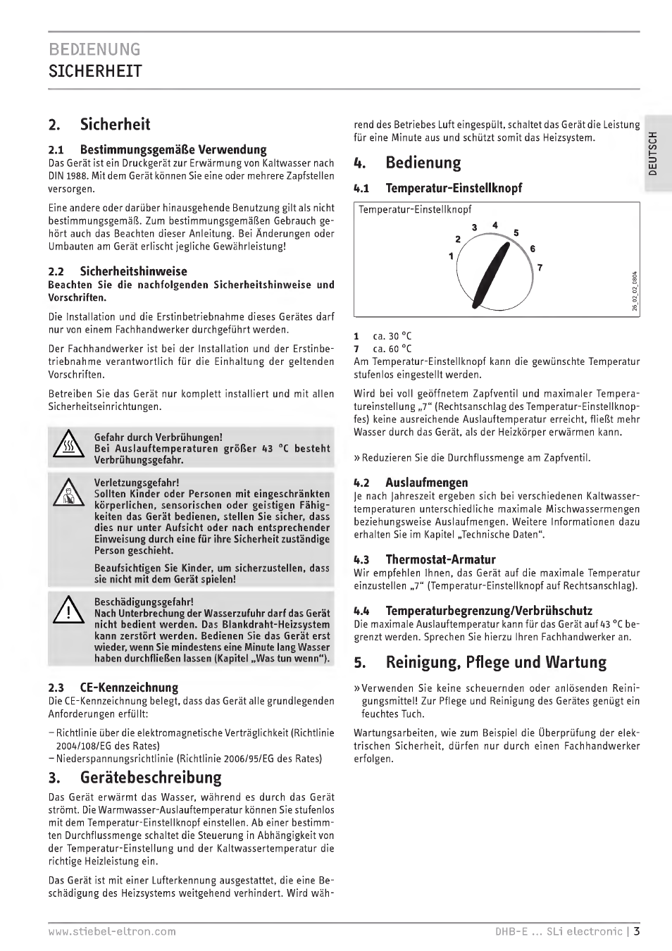 Bedienung, Sicherheit, 1 bestimmungsgemäße verwendung | 2 sicherheitshinweise, S ce-kennz€!ìchnung, Gerätebeschreibung, F. bedienung, Ka temperatur-einstellknopf, K.2 auslaufmengen, Thermostat-armatur | STIEBEL ELTRON DHB-E 13 SL User Manual | Page 3 / 168