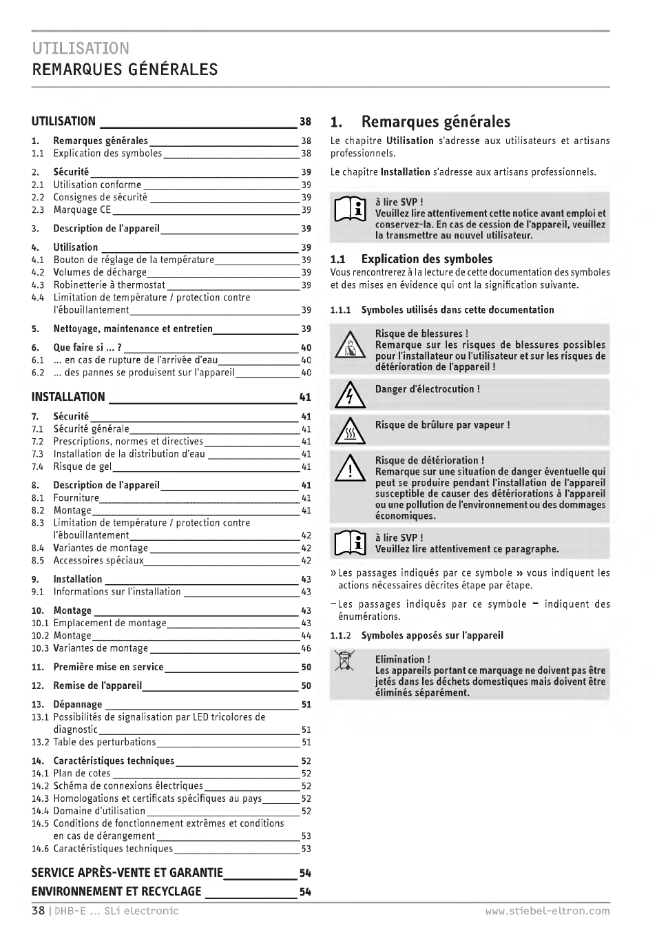Remarques générales | STIEBEL ELTRON DHB-E 13 SL User Manual | Page 38 / 168
