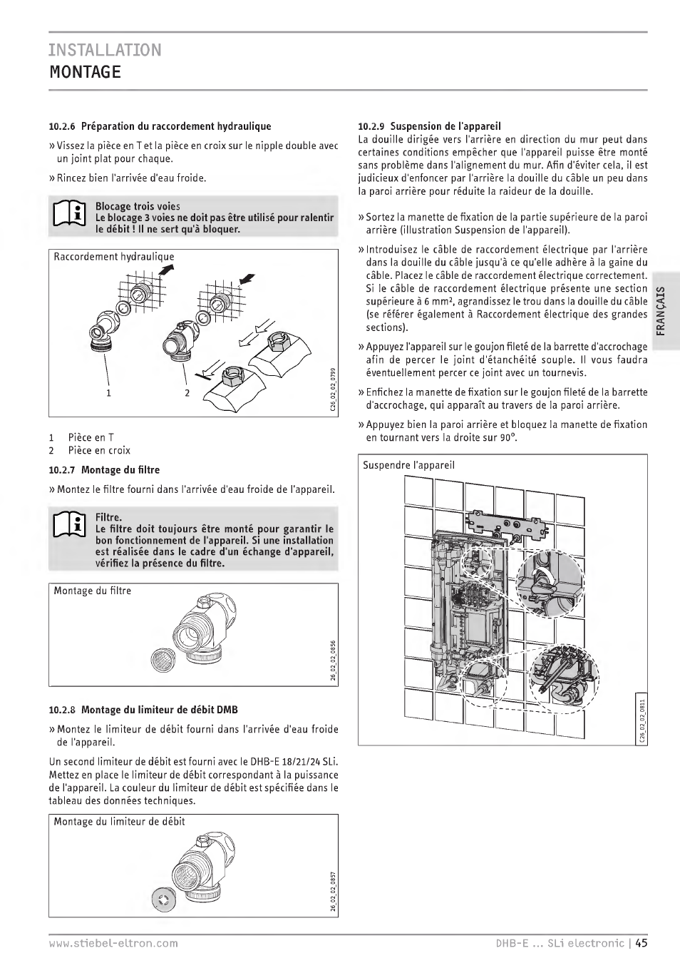 Installation montage | STIEBEL ELTRON DHB-E 13 SL User Manual | Page 45 / 168