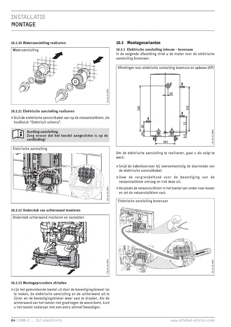 3 montagevarianten, Installau e montage | STIEBEL ELTRON DHB-E 13 SL User Manual | Page 64 / 168