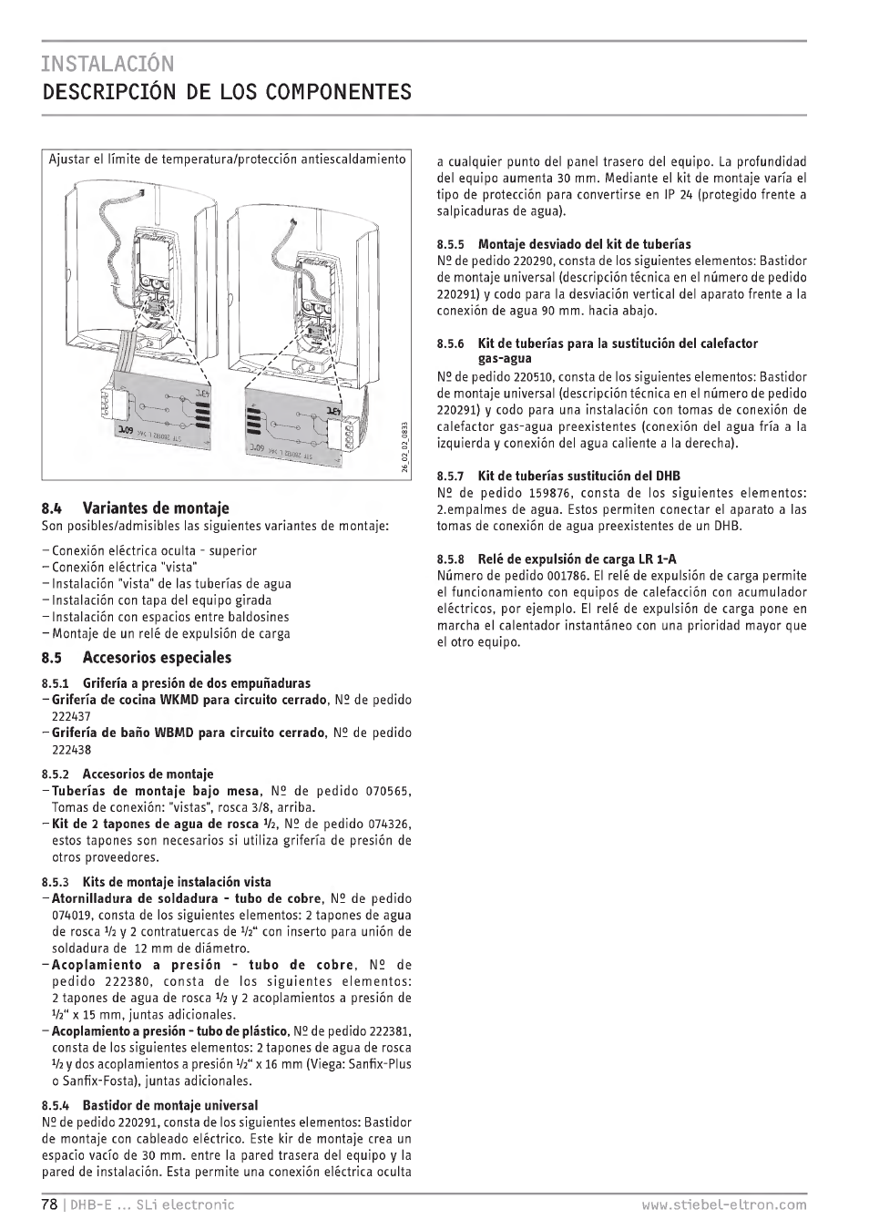 Instalación, Descripción de los componentes, 8a variantes de montaje | 5 accesorios especiales, Instalación descripción de los componentes | STIEBEL ELTRON DHB-E 13 SL User Manual | Page 78 / 168