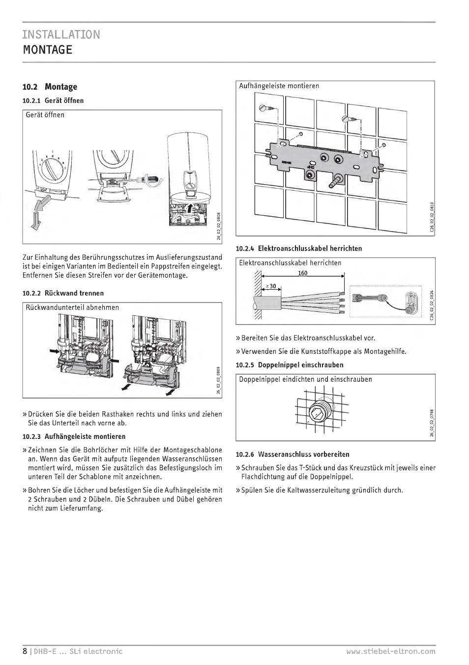 2 montage, Installation montage, Montage | STIEBEL ELTRON DHB-E 13 SL User Manual | Page 8 / 168