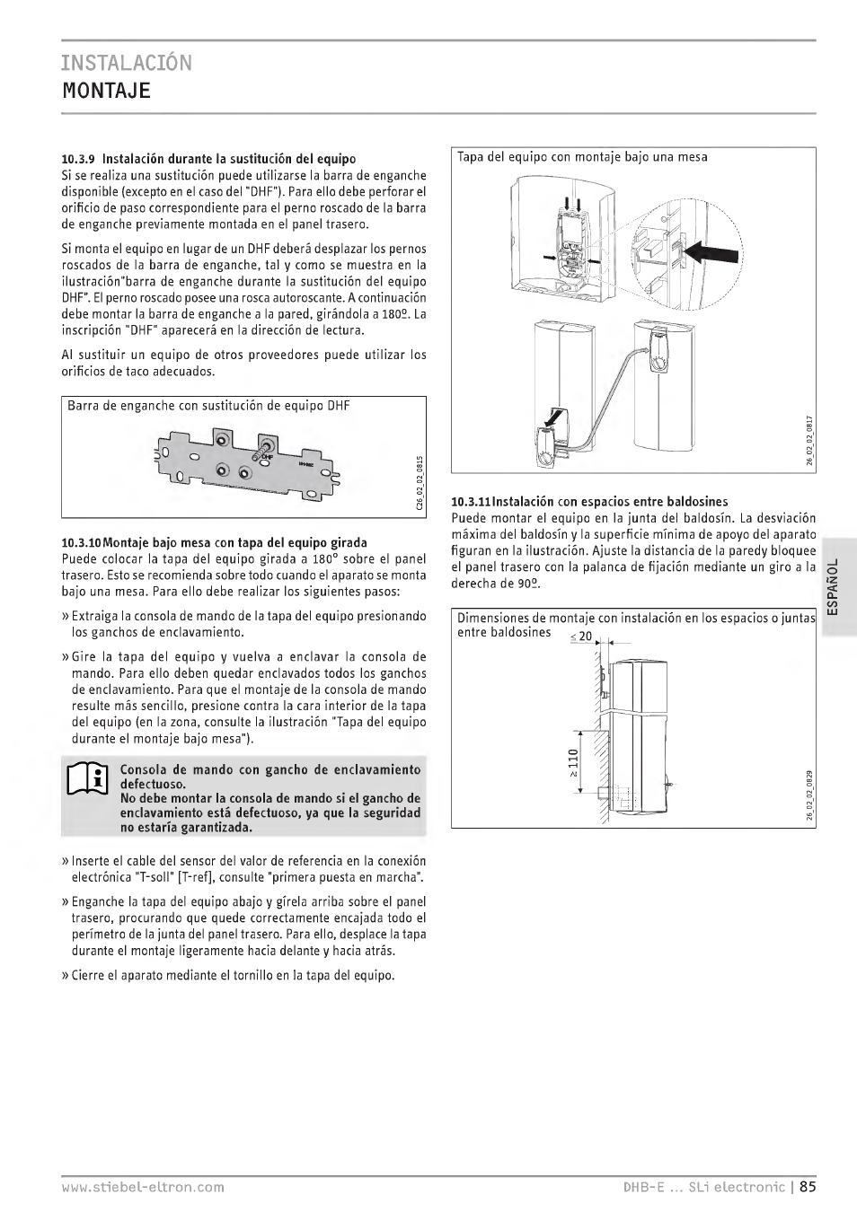 Instalación montaje | STIEBEL ELTRON DHB-E 13 SL User Manual | Page 85 / 168