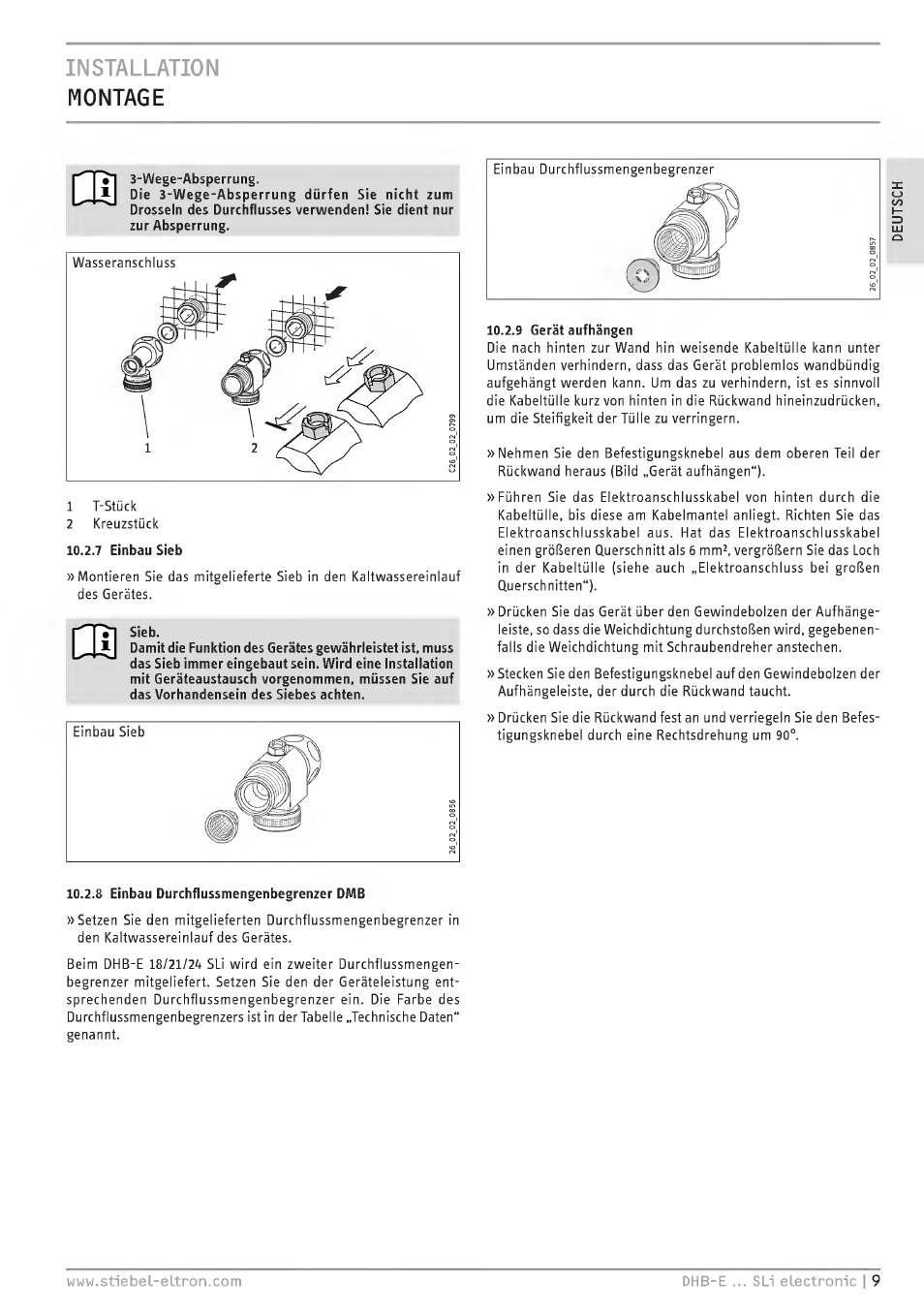 Installation montage | STIEBEL ELTRON DHB-E 13 SL User Manual | Page 9 / 168