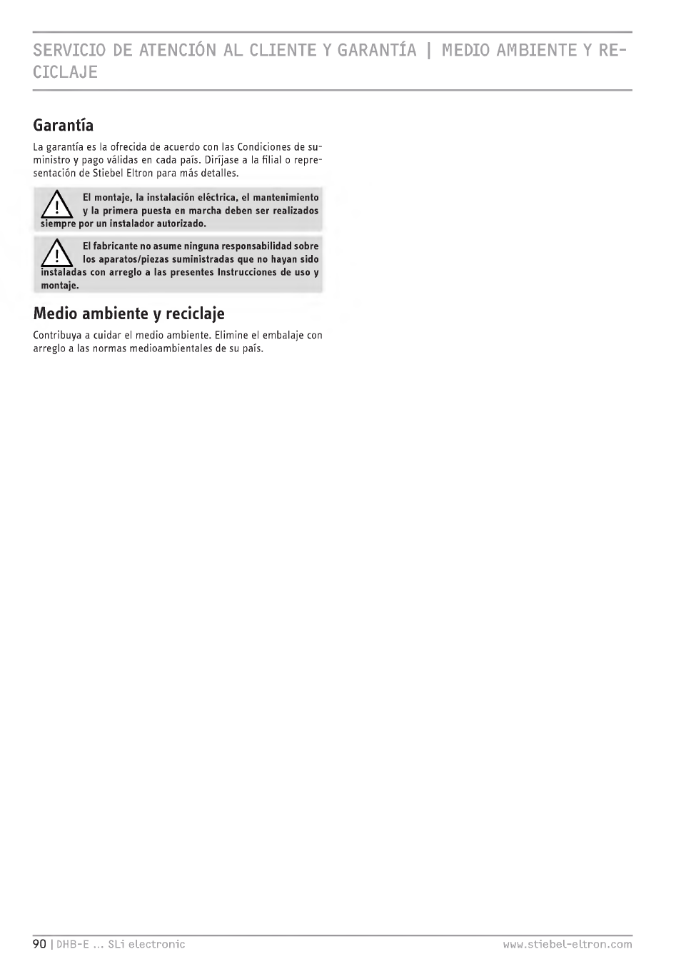 Garantía | STIEBEL ELTRON DHB-E 13 SL User Manual | Page 90 / 168