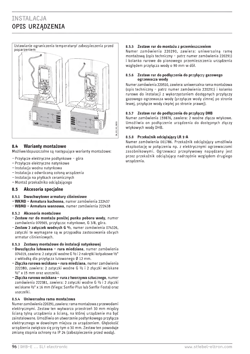 Instalacja opis urz^dzenia, Zestaw, Do podt^czenia | Gazowego ogrzewacza, 8 przekainik odci^zaj^cy lr 1*a | STIEBEL ELTRON DHB-E 13 SL User Manual | Page 96 / 168