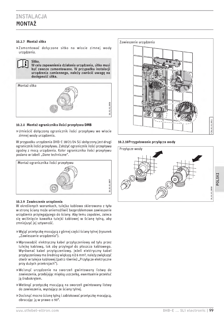Instalacja montai | STIEBEL ELTRON DHB-E 13 SL User Manual | Page 99 / 168