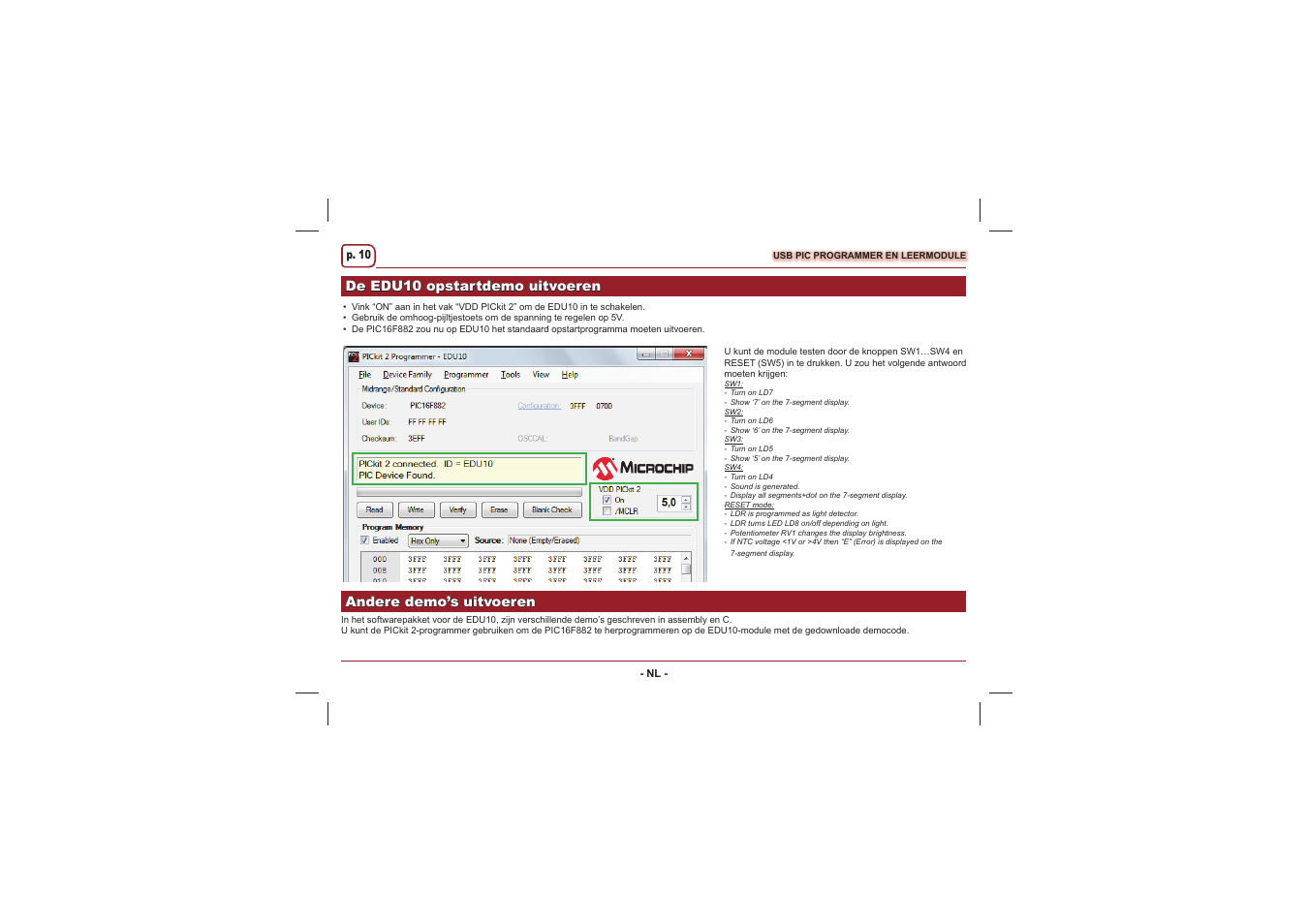 De edu10 opstartdemo uitvoeren, Andere demo’s uitvoeren | Velleman projects EDU10 Assembly instructions User Manual | Page 10 / 24